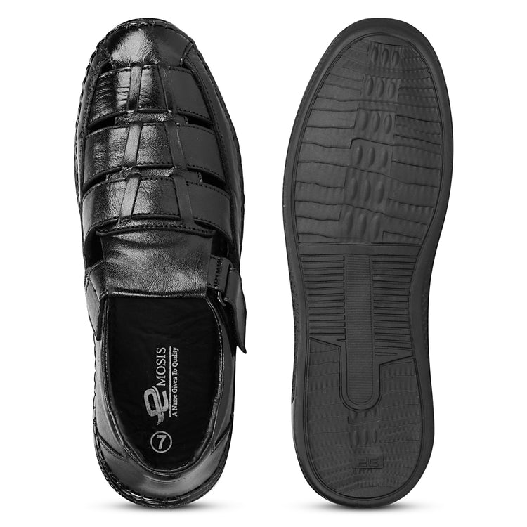 Genuine Leather Black Roman Sandals for Men