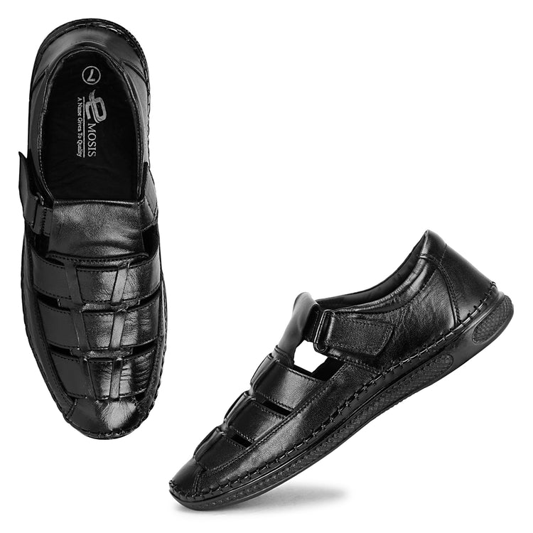Genuine Leather Black Roman Sandals for Men