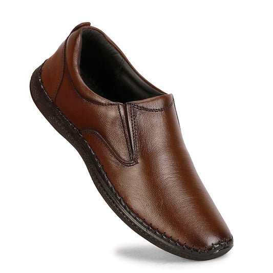 Brown Color Genuine Leather Formal Slip-On Shoes for Men