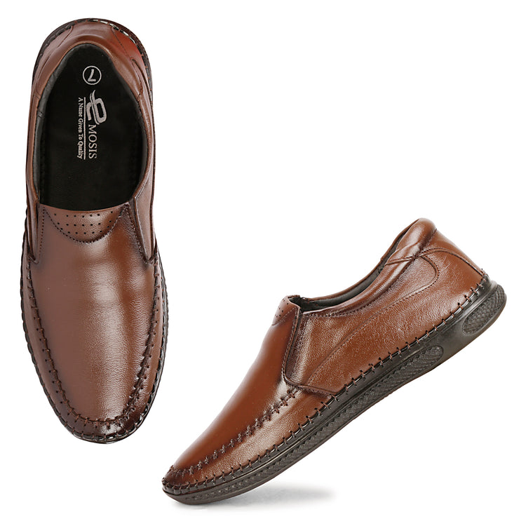 Genuine Leather Formal Slip-On Brown Shoes For Men