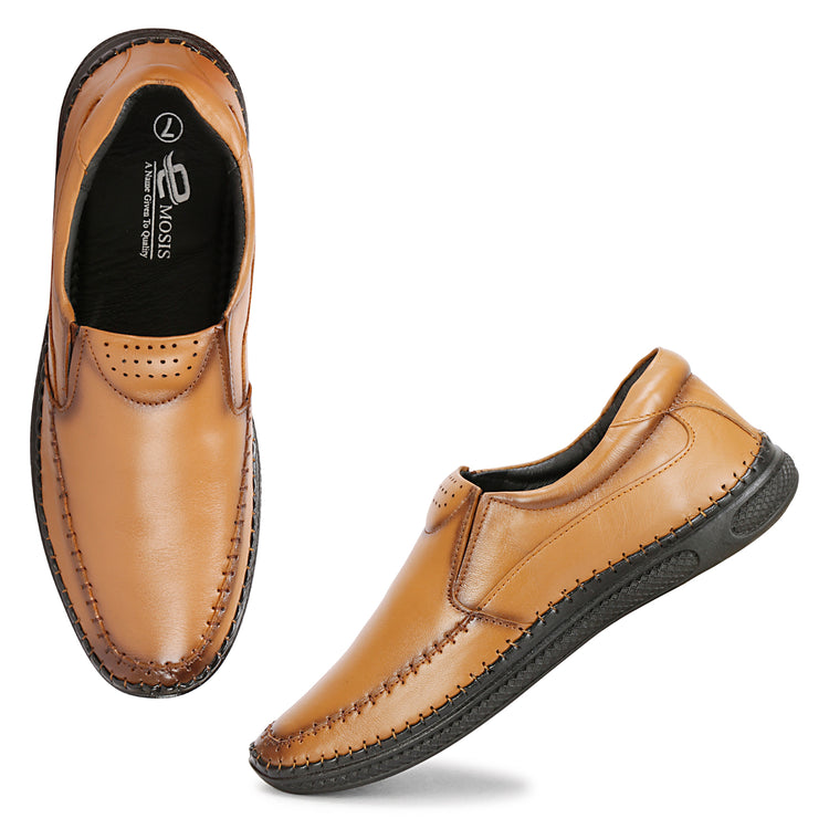 Genuine Leather Formal Slip-On Tan Shoes For Men