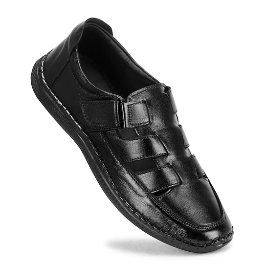 Black Genuine Leather Roman Sandals for Men
