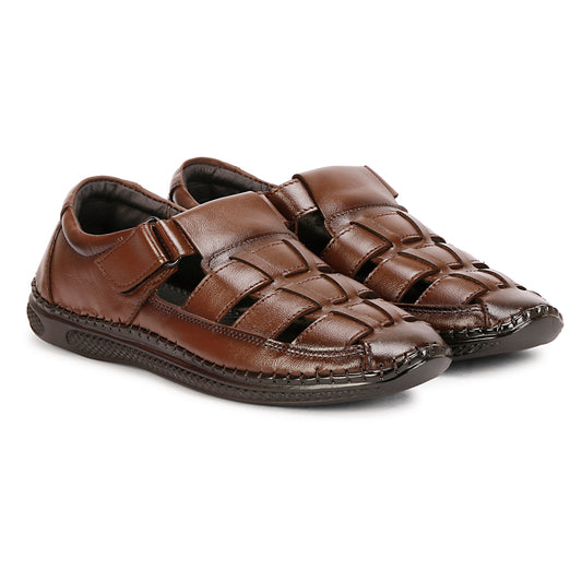 Genuine Leather Brown Roman Sandals For Men