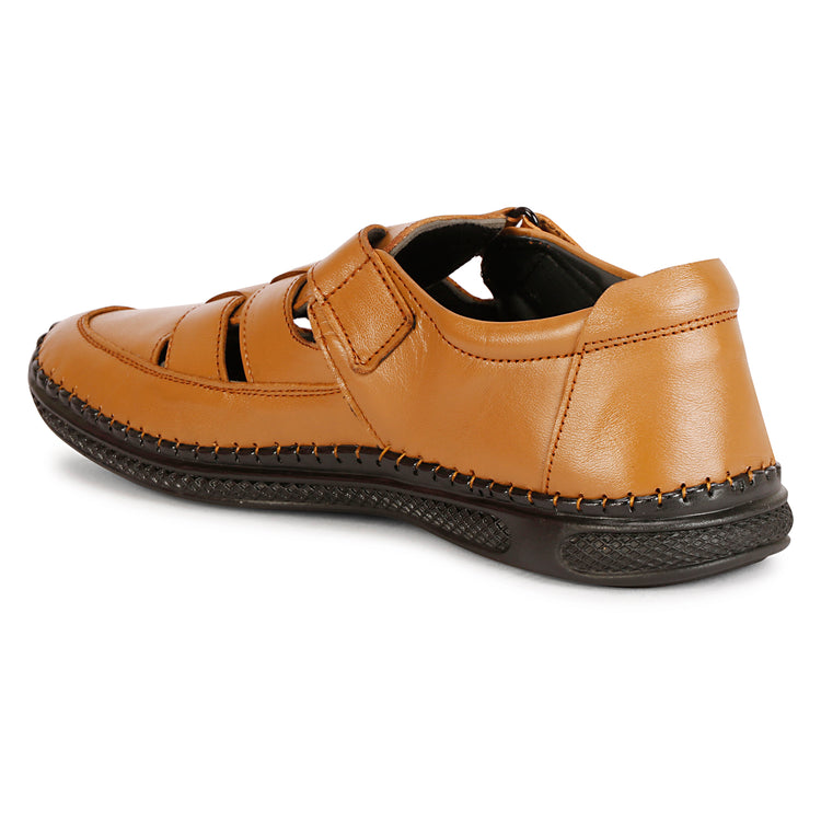 Tan Color Genuine Leather Roman Sandals For Men