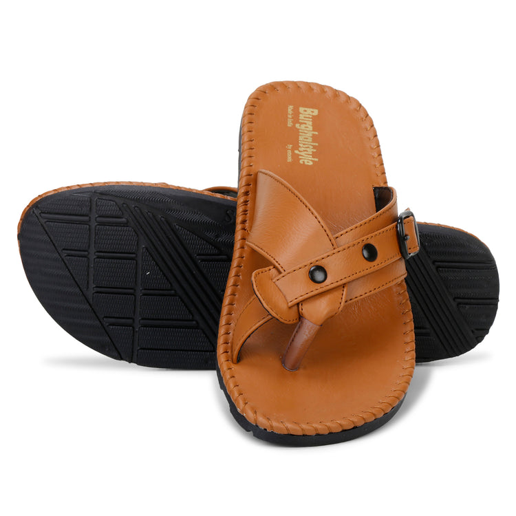Men Faux Leather Thong Strap Open Toe Stylish Indian Slipper cum Chappal - E0136B