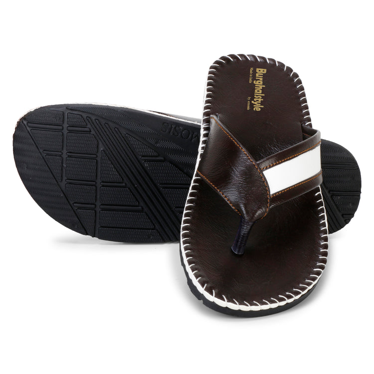 Men Faux Leather Thong Strap V-Shape Slipper cum Chappal/Flip-Flop - E0527D