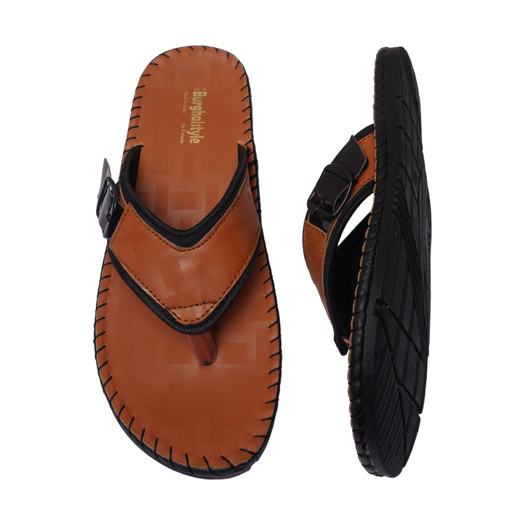 Men Faux Leather Thong Strap V-Shape Flip-Flop Slipper cum Chappal - E0553