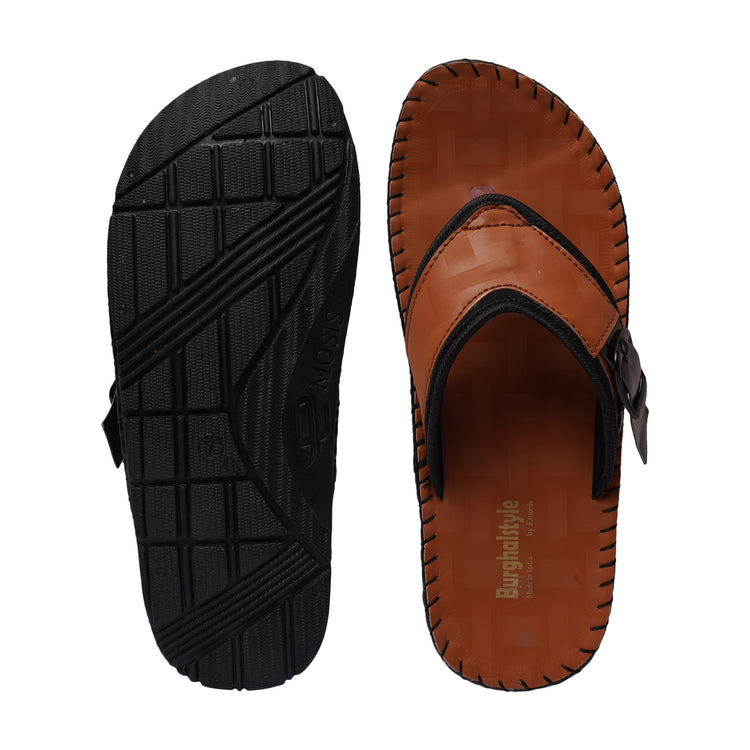 Men Faux Leather Thong Strap V-Shape Flip-Flop Slipper cum Chappal - E0553