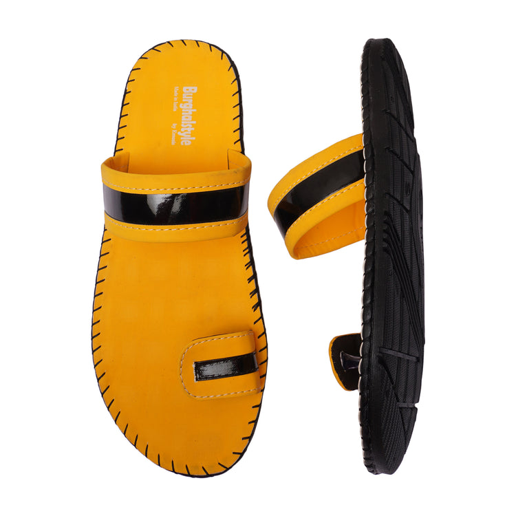 Men Faux Leather Thong Toe Strap Colorful Slipper cum Chappal/Flip-Flop - E0515Y