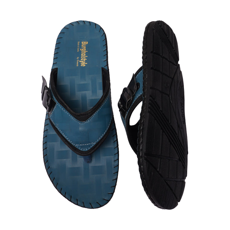 Men Faux Leather Thong Strap V-Shape Flip-Flop Slipper cum Chappal - E0553A