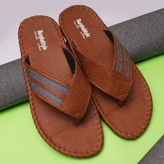 Men Faux Leather V-Shape Stylish & Colorful Slipper Flip-Flop, Chappal - E0552