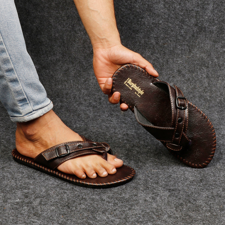 Men Faux Leather Thong Strap Open Toe Indian Stylish Slipper cum Chappal - E0136