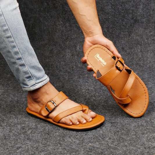 Men Faux Leather Thong Strap Open Toe Stylish Indian Slipper cum Chappal - E0222
