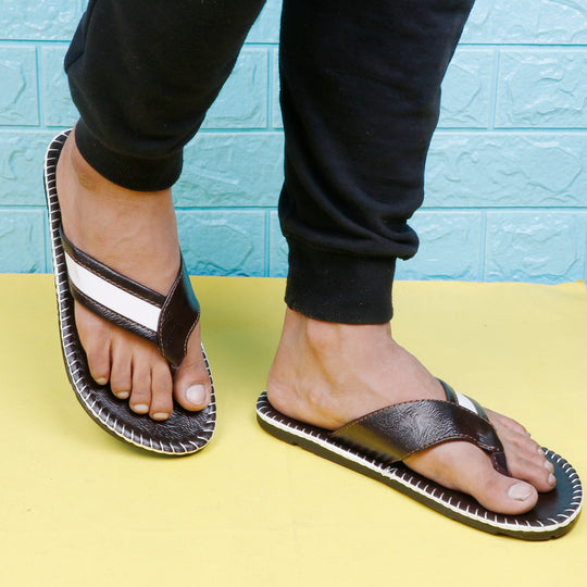 Men Faux Leather Thong Strap V-Shape Slipper cum Chappal/Flip-Flop - E0527D