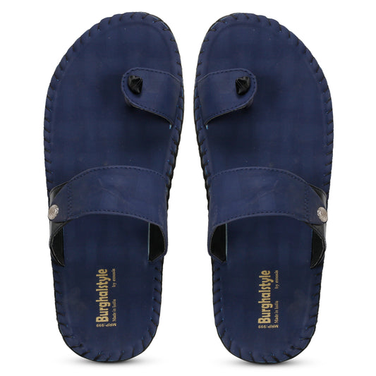 Men Faux Leather Outdoor Side Knitted Navy Color Slipper cum Chappal E0022D
