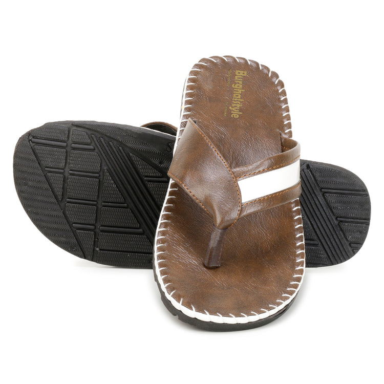 Men Faux Leather Thong Strap V-Shape Slipper cum Chappal/Flip-Flop - E0527E