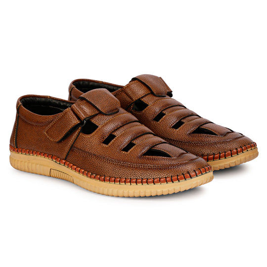 Tan Color Genuine Leather Velcro Casual Shoes for Men