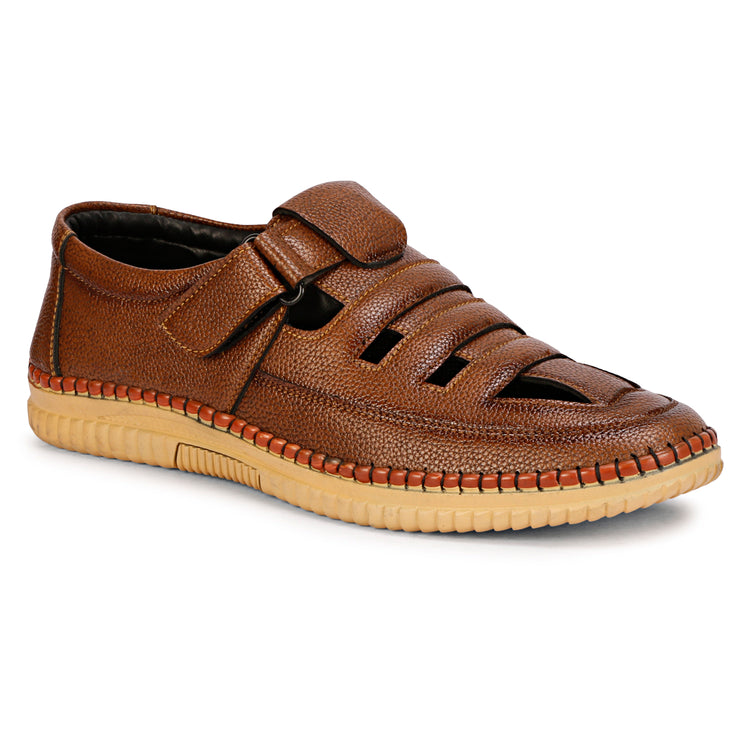 Tan Color Genuine Leather Velcro Casual Shoes for Men