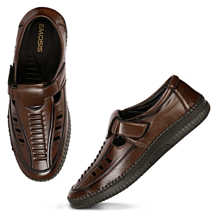 Brown Vegan Leather Sandals For Men