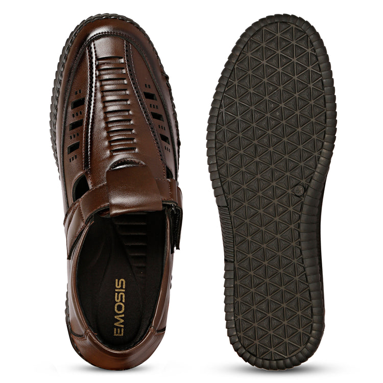 Brown Vegan Leather Sandals For Men