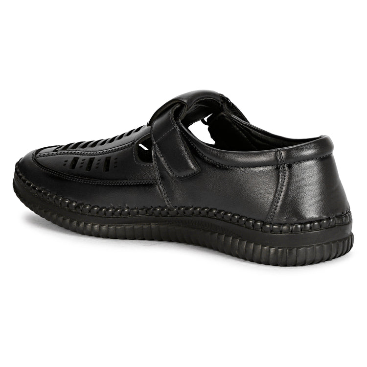 Black Vegan Leather Sandals For Men