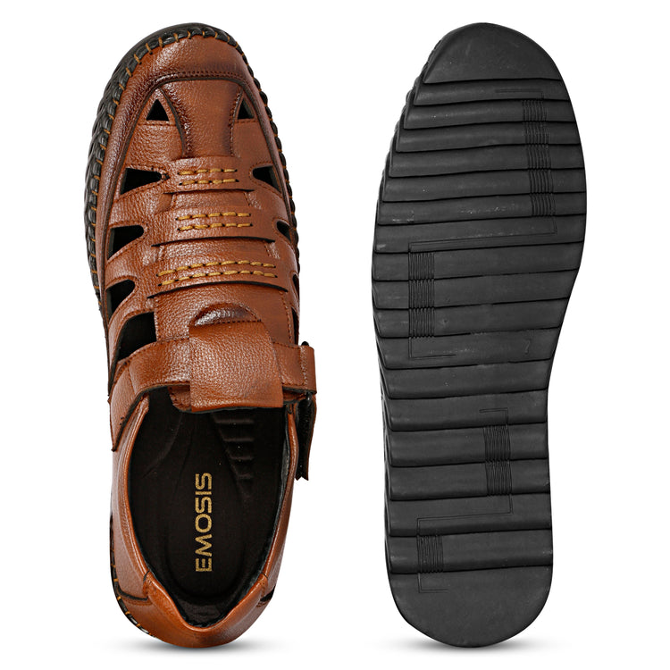 Vegan Leather Tan Color Roman Sandals For Men
