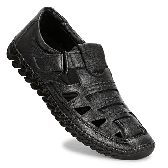 Vegan Leather Black Color Roman Sandals For Men