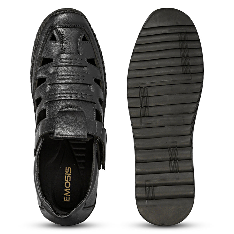 Vegan Leather Black Color Roman Sandals For Men