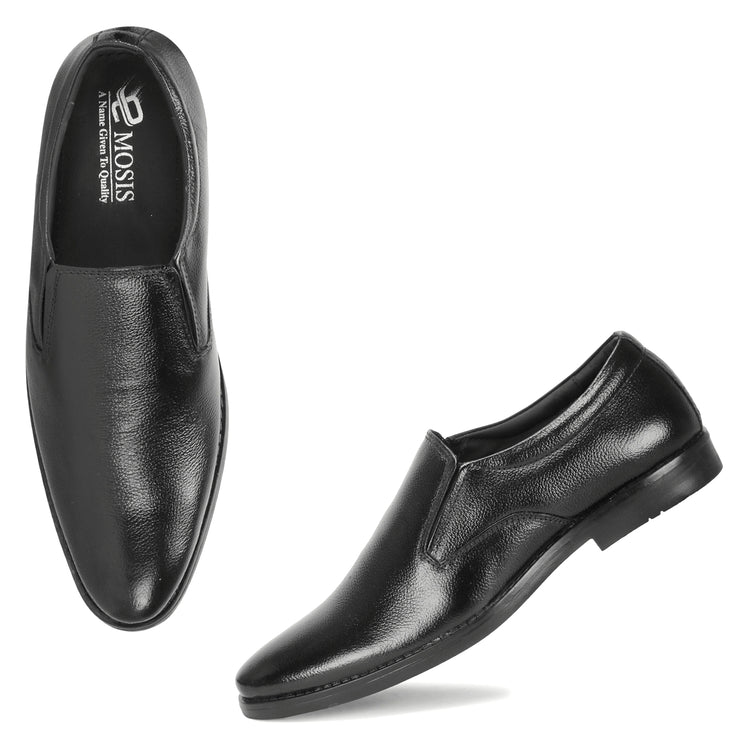 Black Color Genuine Leather Formal Slip-On Shoes for Men