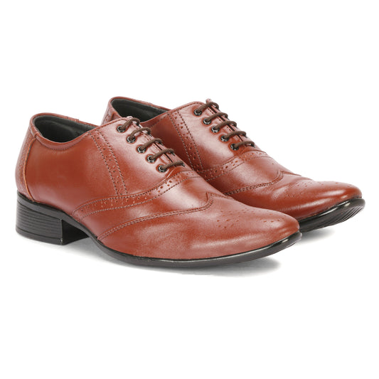 Genuine Leather Formal Lace Up Tan Shoes For Men