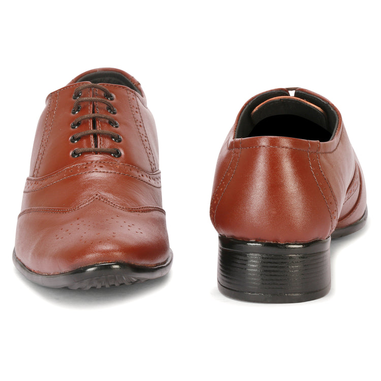 Genuine Leather Formal Lace Up Tan Shoes For Men