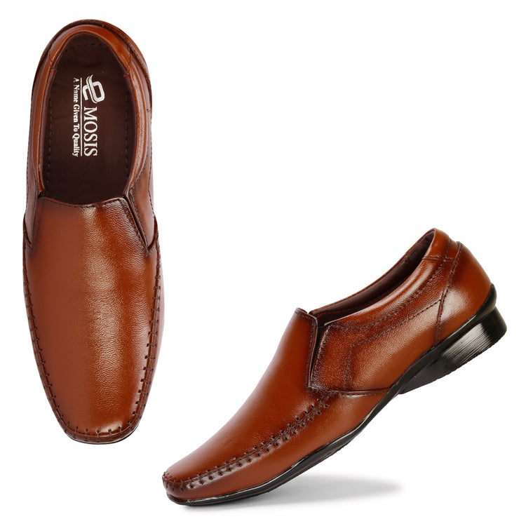 Tan Color Genuine Leather Formal Slip-On Shoes for Men