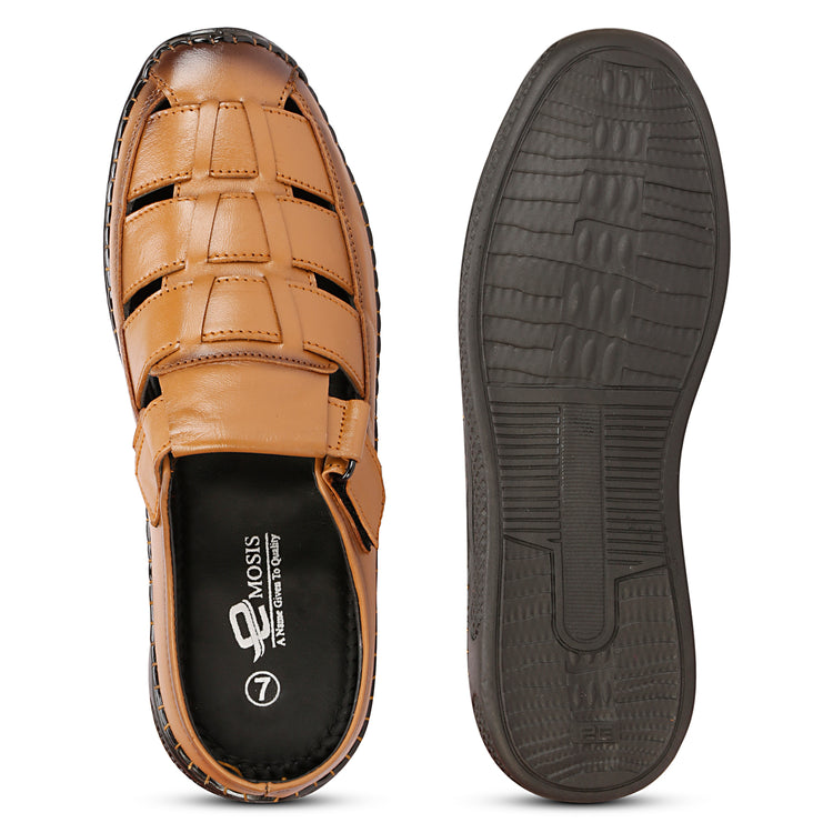 Back Open Genuine Leather Tan Roman Sandals For Men