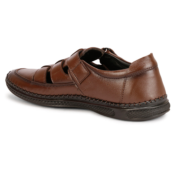 Brown Genuine Leather Roman Sandals For Men