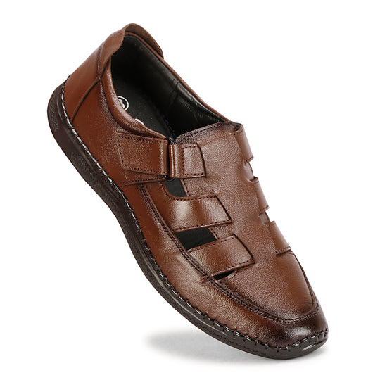 Brown Genuine Leather Roman Sandals For Men