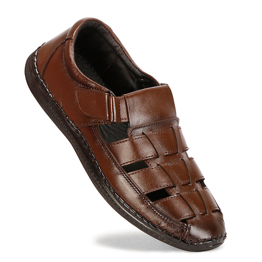 Genuine Leather Brown Roman Sandals For Men