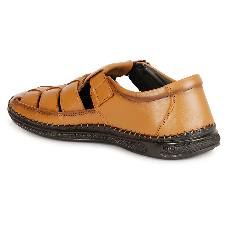 Genuine Leather Tan Color Roman Sandals For Men